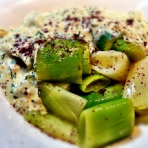 Middle Eastern Leeks with a Yoghurt Sauce
